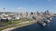Elliott Bay Park and Piers 70, 69, and 67 of Seattle's downtown waterfront. Taken May 2013 by Don Wilson.