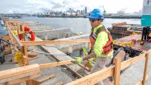 Construction Tradesperson works on modernizing Terminal 5 making it "big ship-ready", September 11, 2019, Seattle, WA Northwest Seaport Allianceto update to 