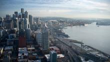 View from the North of the Seattle waterfront with the city core visible