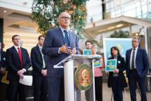 Governor Jay Inslee at a press conference supporting sustainable aviation fuels