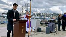 Port of Seattle Commissioner Sam Cho delivers remarks at the Annual 2020 Blessing of the Fleet at Fishermen's Terminal, March, 2020