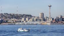 Seattle skyline with Space Needle viewed from Elliott Bay, September 2016