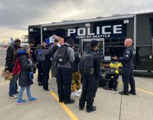 Demo of police officers with members of the community