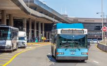 Rental car facility bus on airport drive