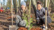 Two volunteers planting trees in the South Puget Sound area, Jan. 2019