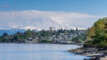 View of Mt. Rainier from South Puget Sound region looking north on a clear day