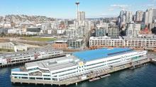 Aerial shot of Port of Seattle Headquarters at Pier 69. March, 2019.