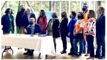 Governor Jay Inslee of Washington state signs bill in Olympia on May 17 2021