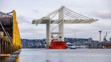 Four Super Post-Panamax Cranes arrive by ship enroute to Terminal 5