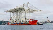 Four large gantry cranes arrive in Seattle for installation at Terminal 5
