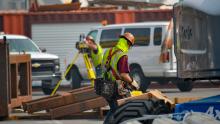 Construction workers work on Port construction projects