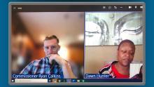 Screenshot of Teams meeting with Commissioner Ryan Calkins and Dawn Hunter