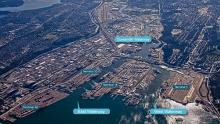 Aerial image of harbor - graphic