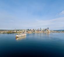 Cruise ship leaves the Port of Seattle. 
