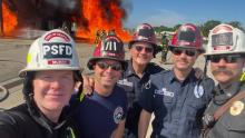 Port of Seattle Fire Department Annual Live Fire Training 2024 at DFW: (Left to Right) BC Murry, Capt. Cole, Capt. Hendrickx, Capt. Clark, BC Grubb