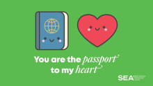 Image of a heart and passport with the text "you are the passport to my heart"