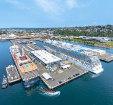 Two cruise ships docked at Smith Cove Cruise Terminal