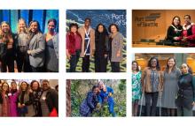 Collage of Commissioner Mohamed with various female professionals and colleagues.