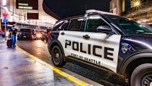 Port of Seattle Police Department vehicle parked on the Departures drive at Seattle-Tacoma International Airport